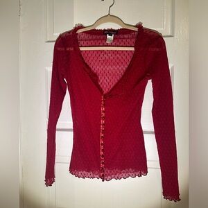 Sheer Betsy Johnson Long Sleeve Button-Up